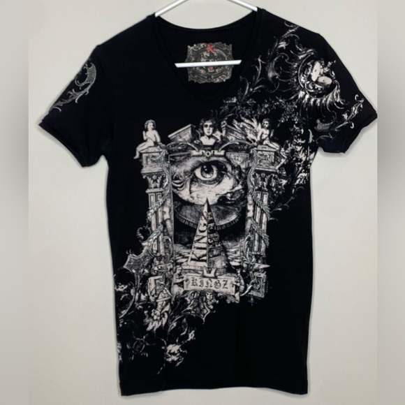 Kingz Other - Kings Jeans Tshirt Size M Black White Silver Graphic Y2K Punk Grunge Pop Biker